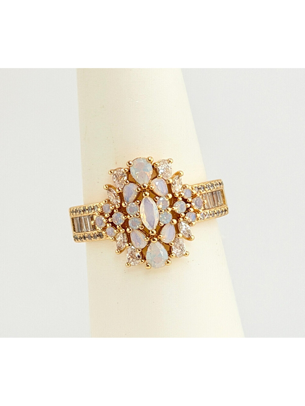 Bomb Party Ring Sz 9 "A Pattern Of Pure Dreams" Moonstone on Yellow Gold